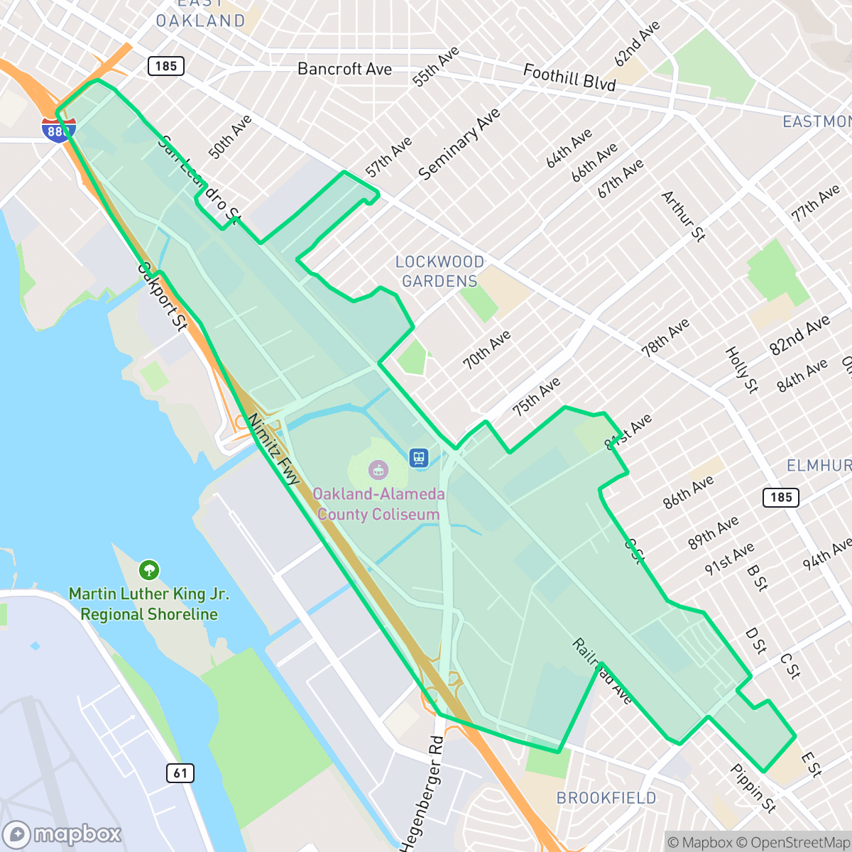 Map showing the location of Coliseum Industrial, Oakland, CA