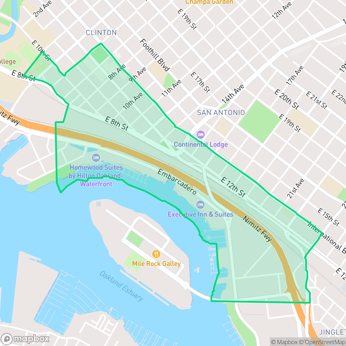 Map showing the location of East Peralta, Oakland, CA