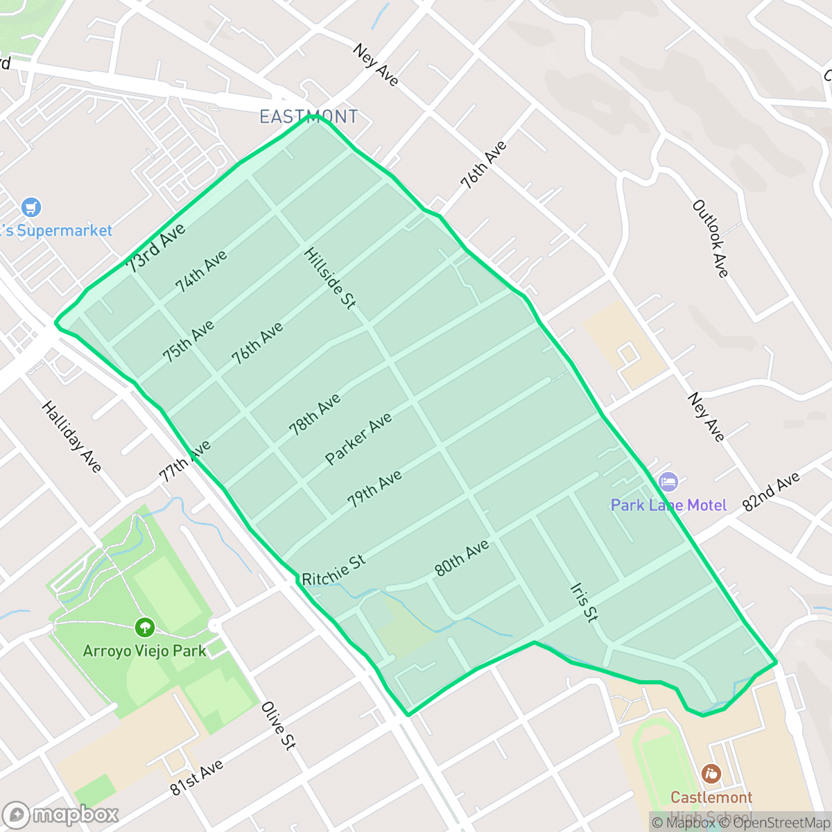 Map showing the location of Eastmont, Oakland, CA