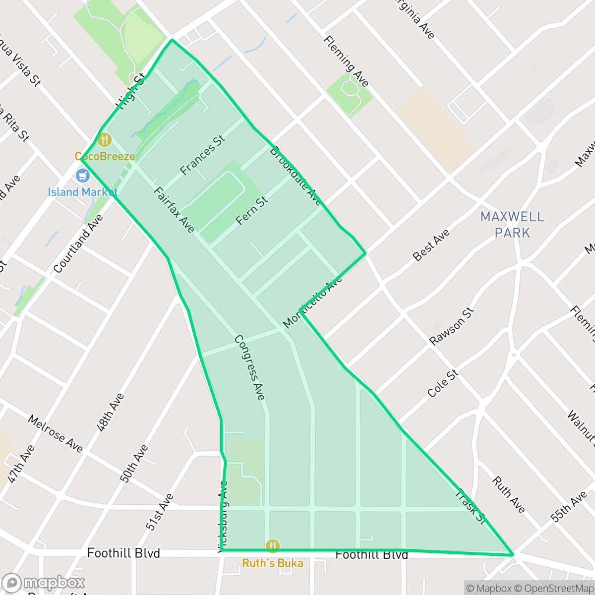 Map showing the location of Fairfax, Oakland, CA