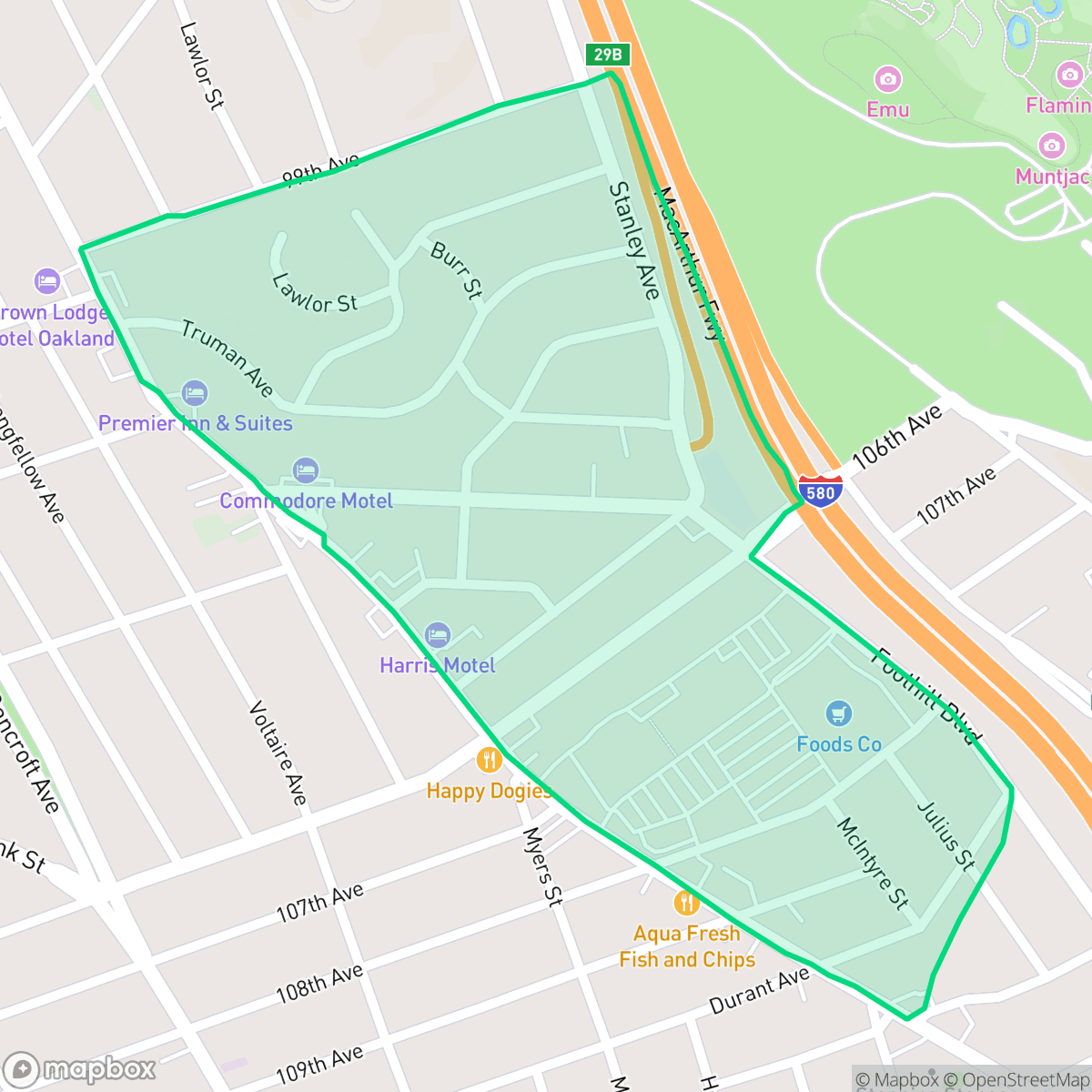 Map showing the location of Foothill Square, Oakland, CA