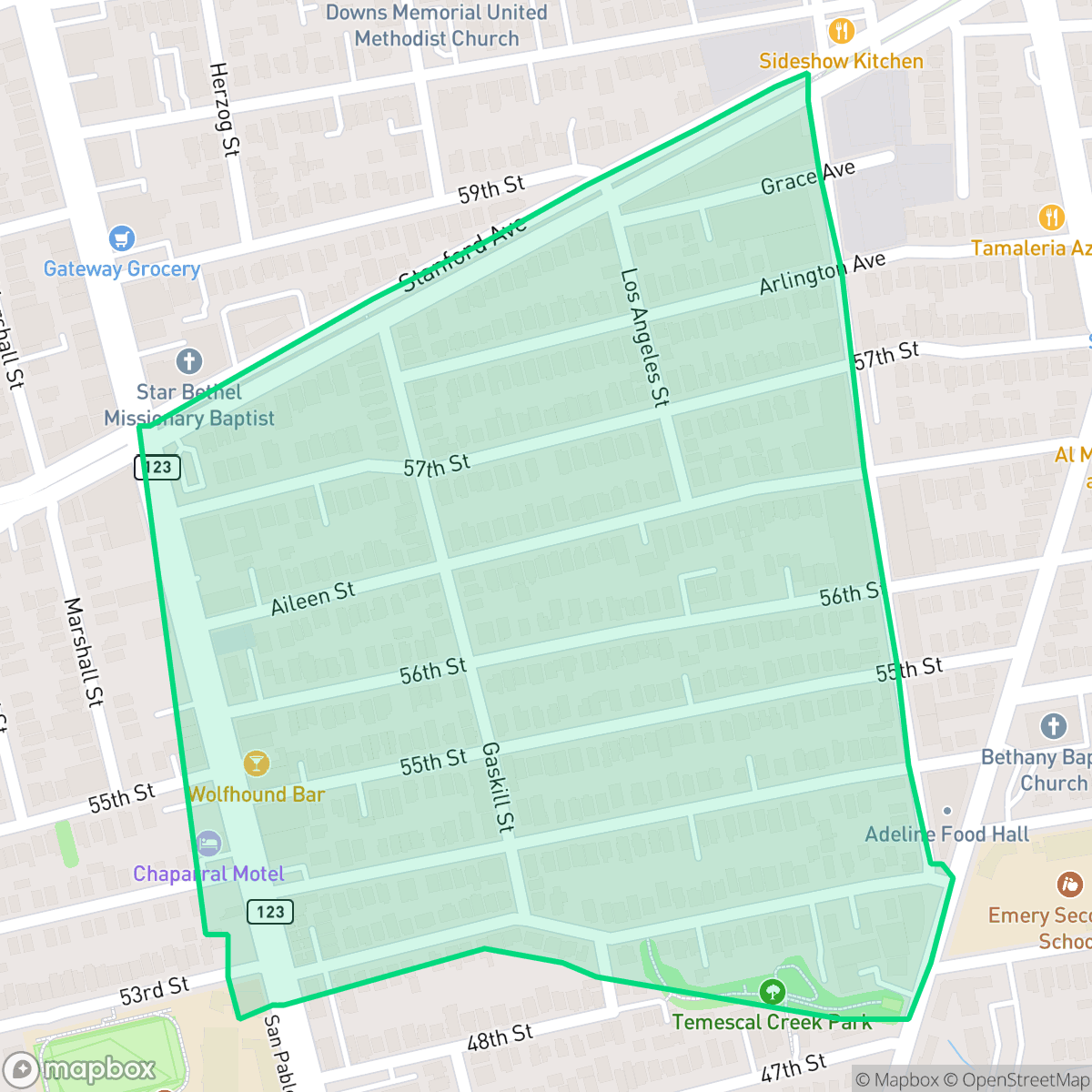 Map showing the location of Gaskill, Oakland, CA