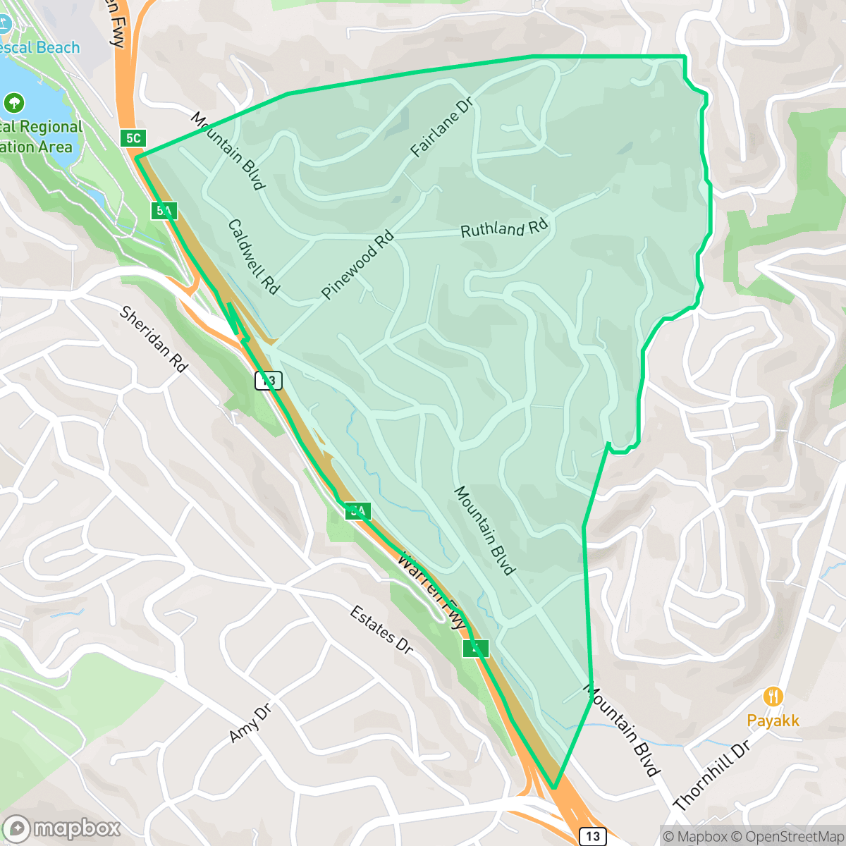 Map showing the location of Glen Highlands, Oakland, CA