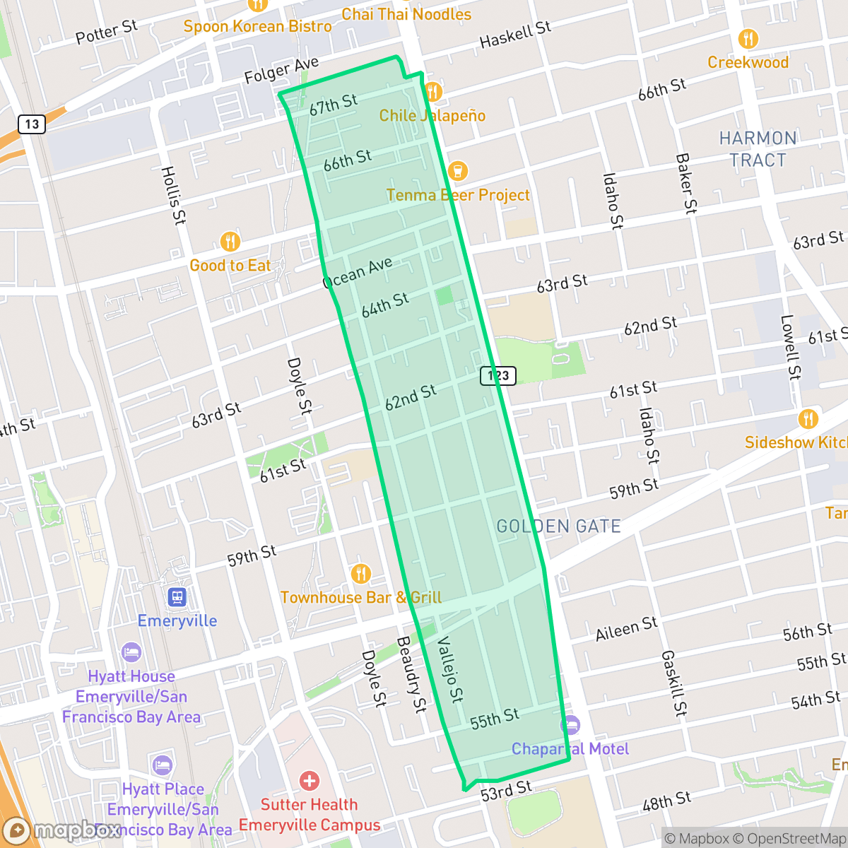Map showing the location of Golden Gate, Oakland, CA