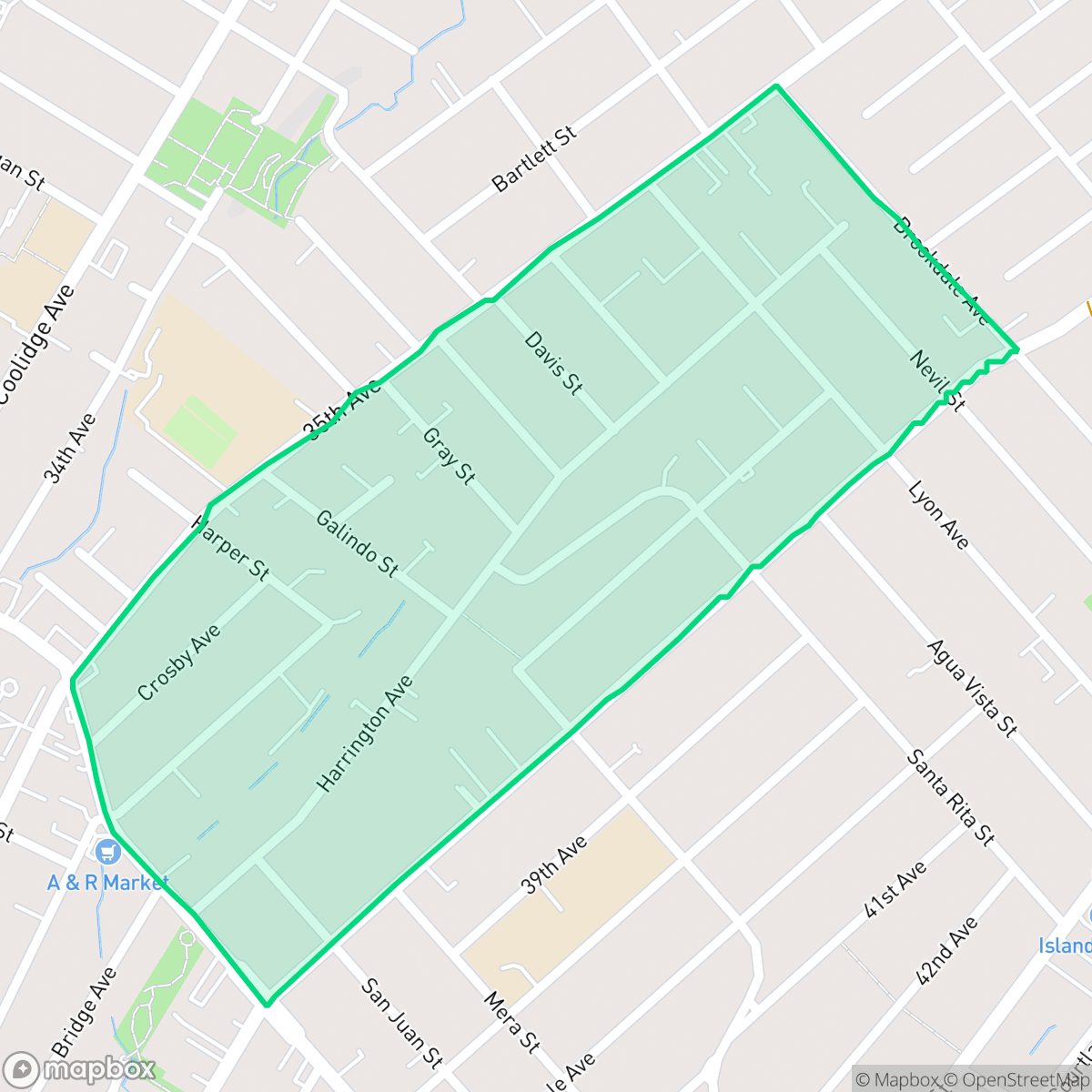 Map showing the location of Harrington, Oakland, CA