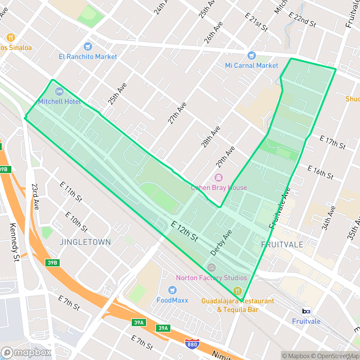 Map showing the location of Hawthorne, Oakland, CA