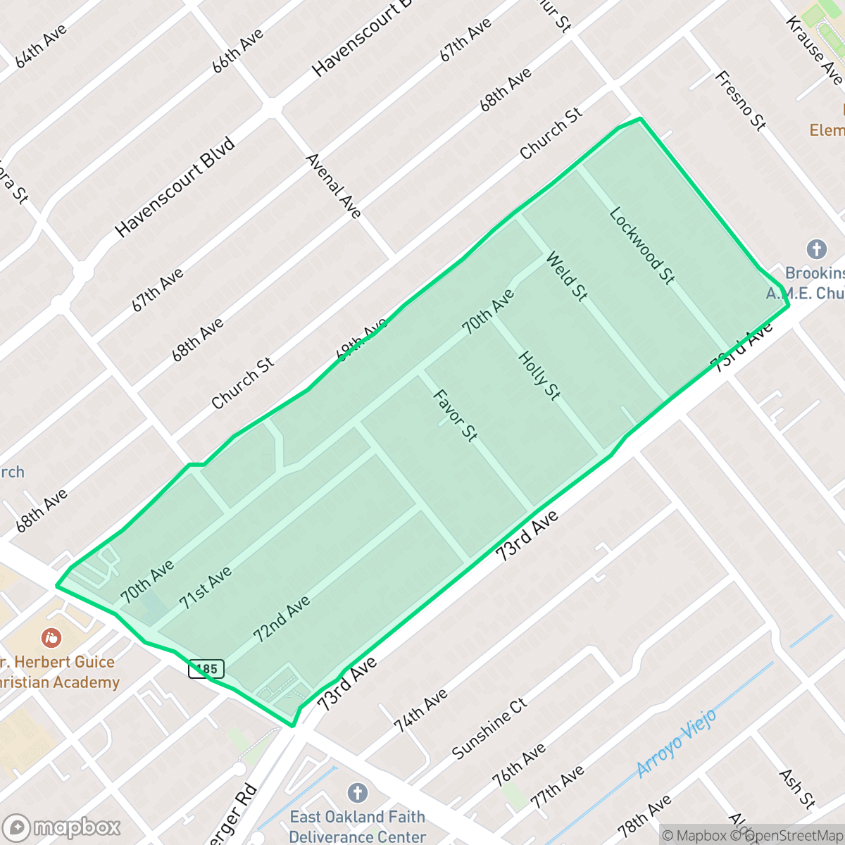 Map showing the location of Hegenberger, Oakland, CA