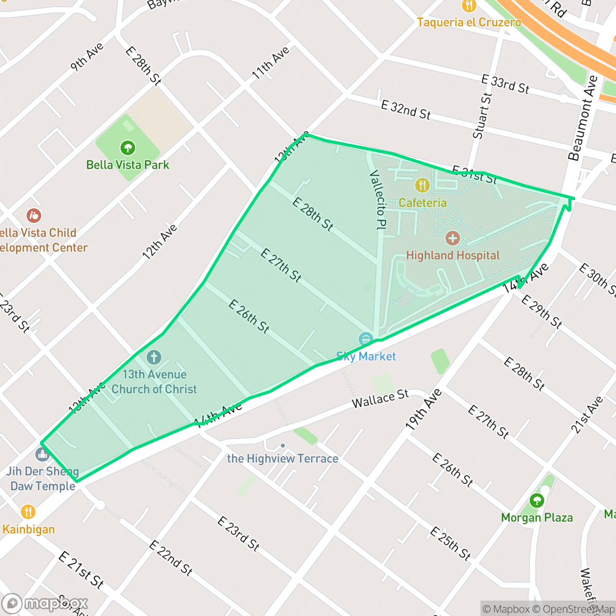 Map showing the location of Highland Park, Oakland, CA