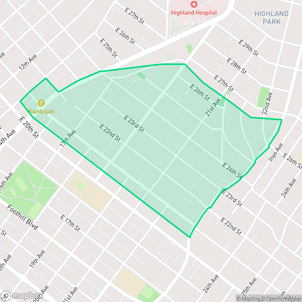 Map showing the location of Highland Terrace, Oakland, CA