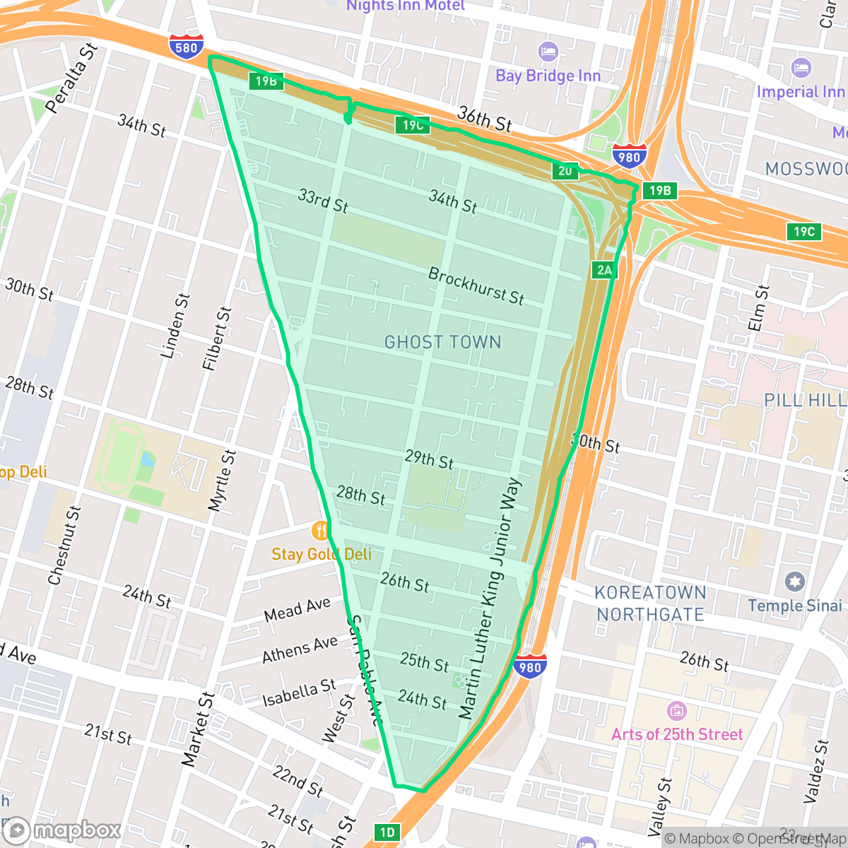 Map showing the location of Hoover-Foster, Oakland, CA