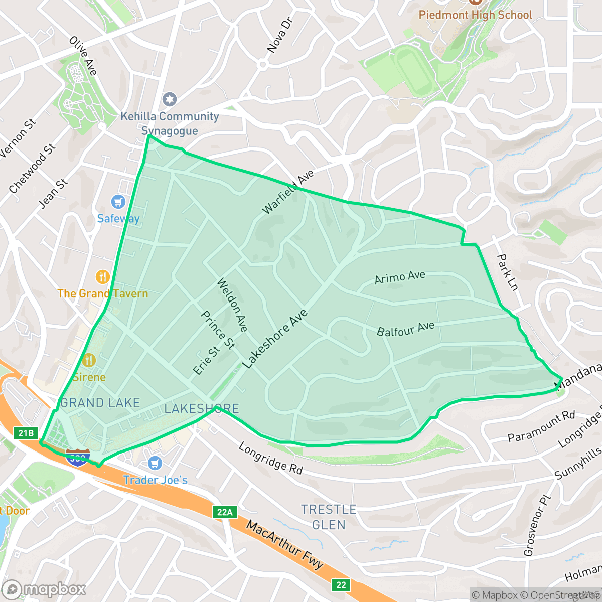 Map showing the location of Lakeshore, Oakland, CA