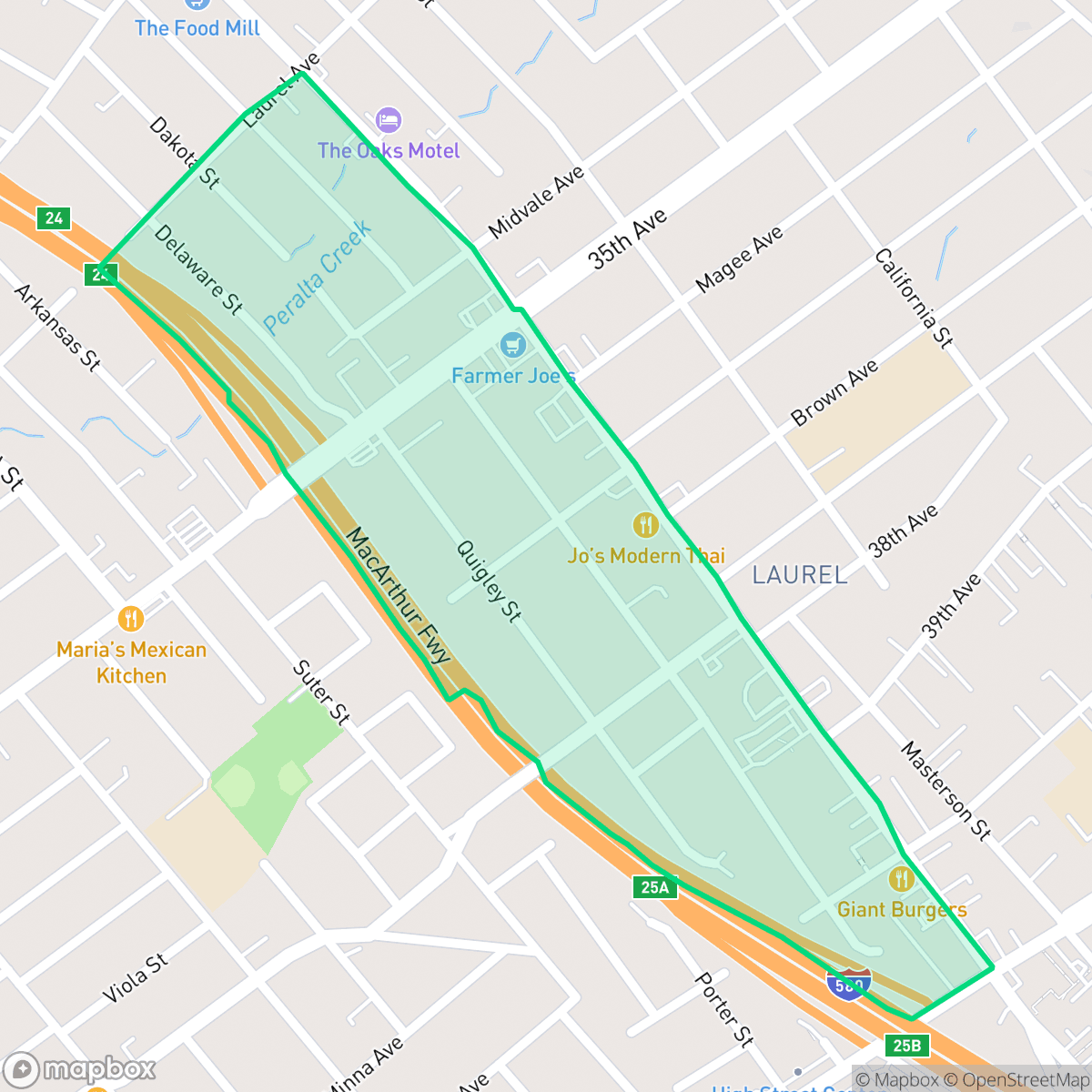 Map showing the location of Laurel, Oakland, CA