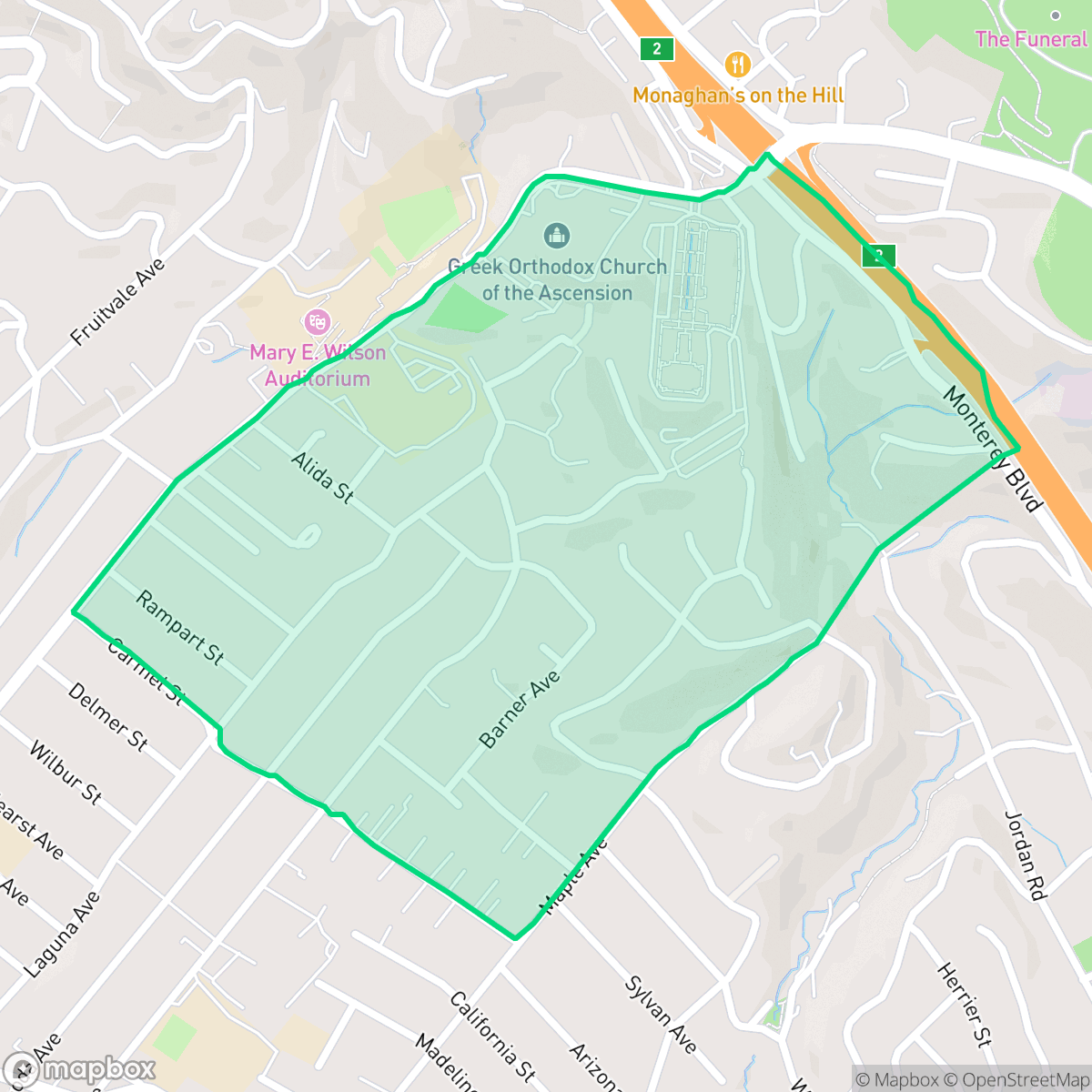 Map showing the location of Lincoln Highlands, Oakland, CA