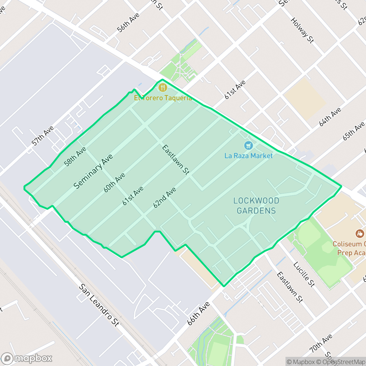 Map showing the location of Lockwood Tevis, Oakland, CA