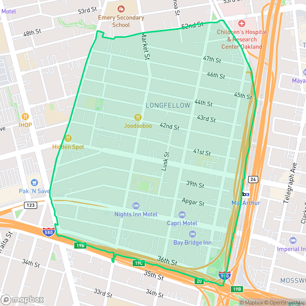 Map showing the location of Longfellow, Oakland, CA