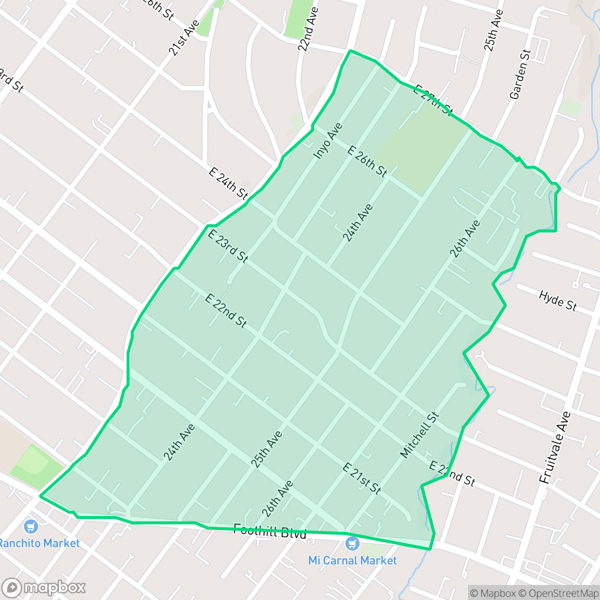 Map showing the location of Meadow Brook, Oakland, CA