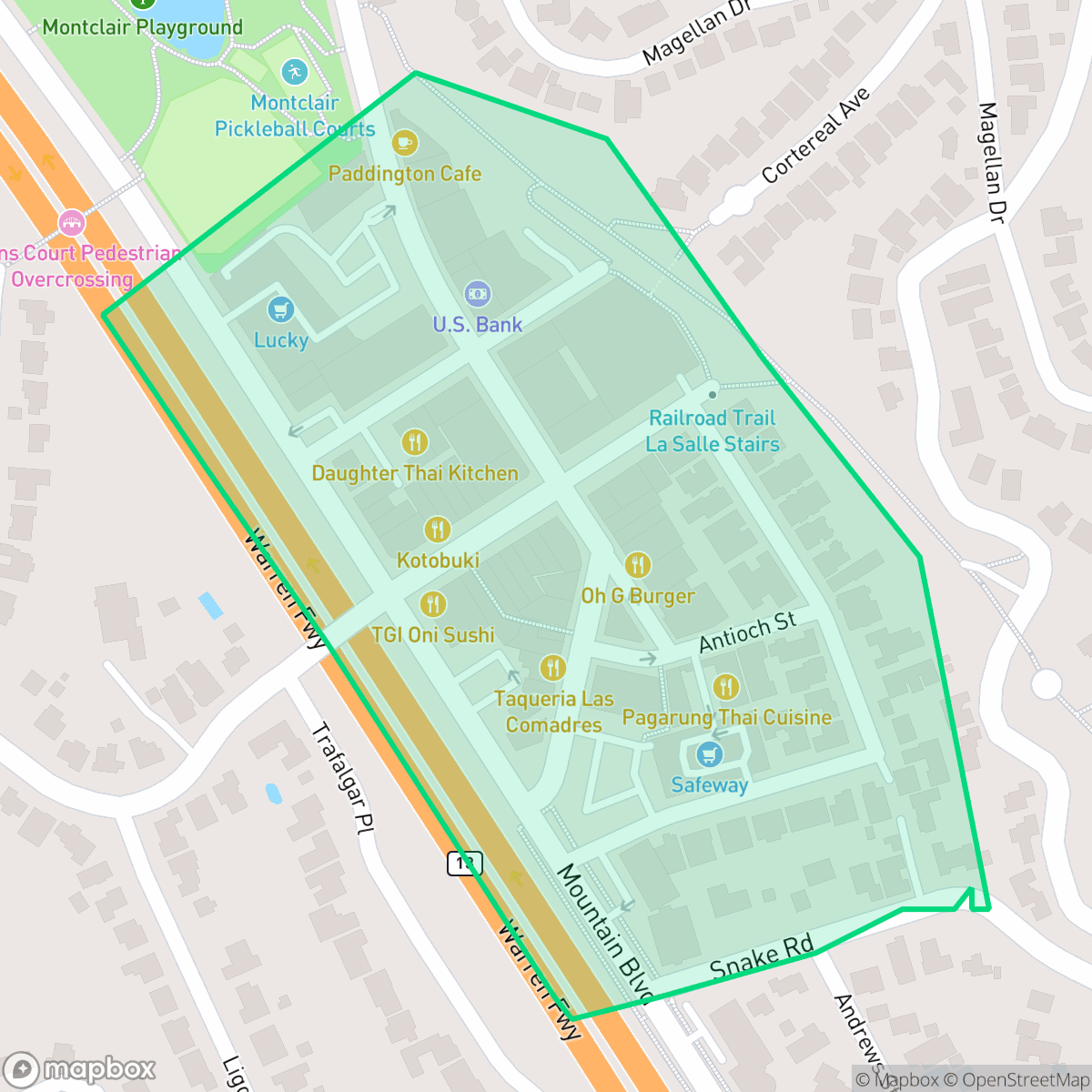 Map showing the location of Montclair Business, Oakland, CA