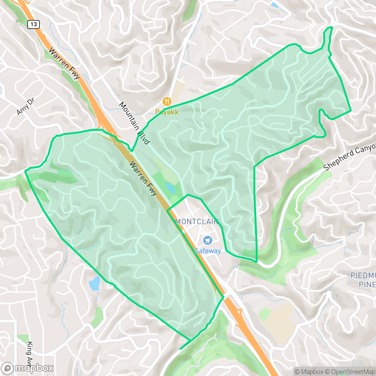 Map showing the location of Montclair, Oakland, CA