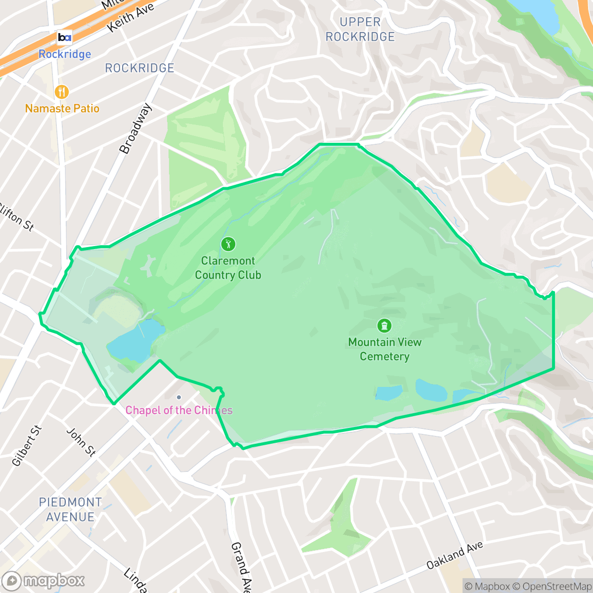 Map showing the location of Mountain View Cemetery, Oakland, CA