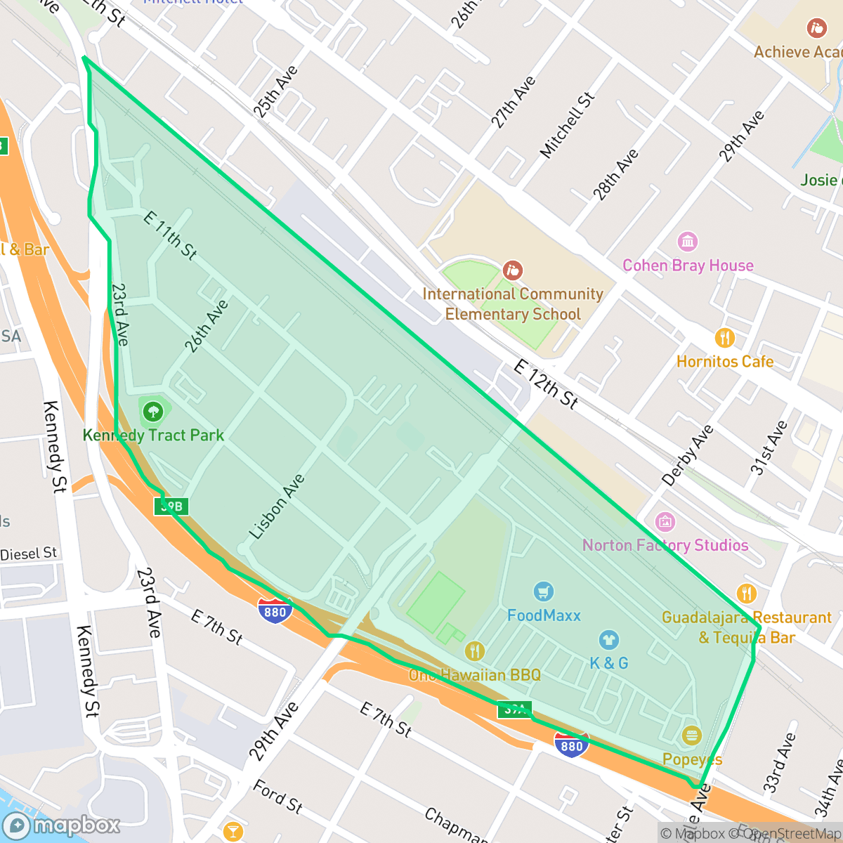 Map showing the location of North Kennedy Tract, Oakland, CA