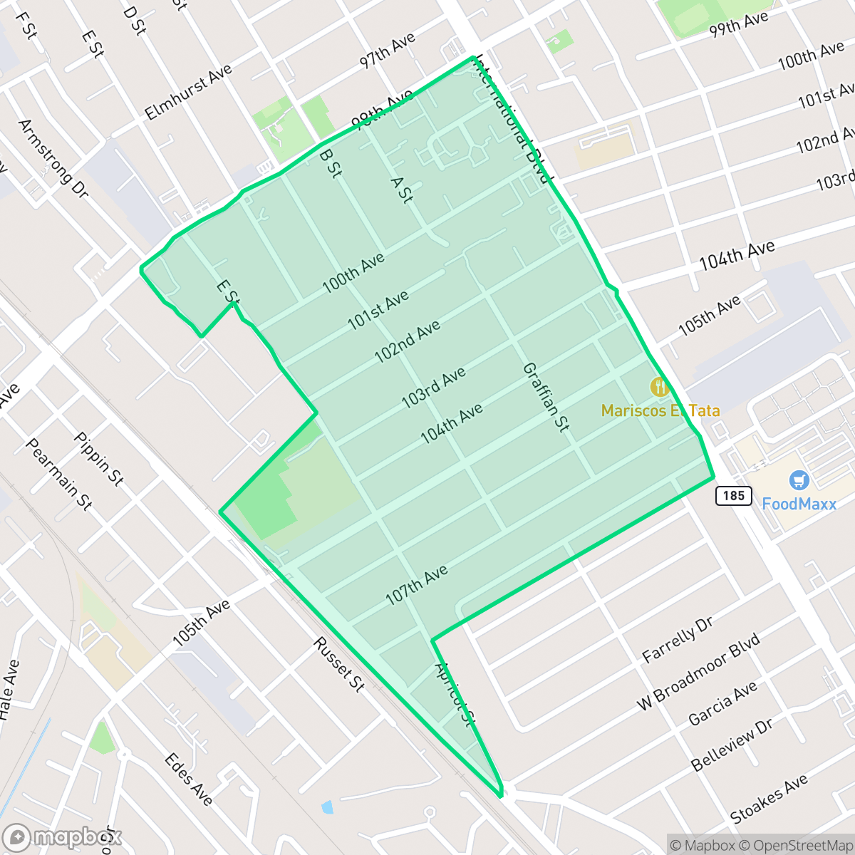 Map showing the location of North Stonehurst, Oakland, CA