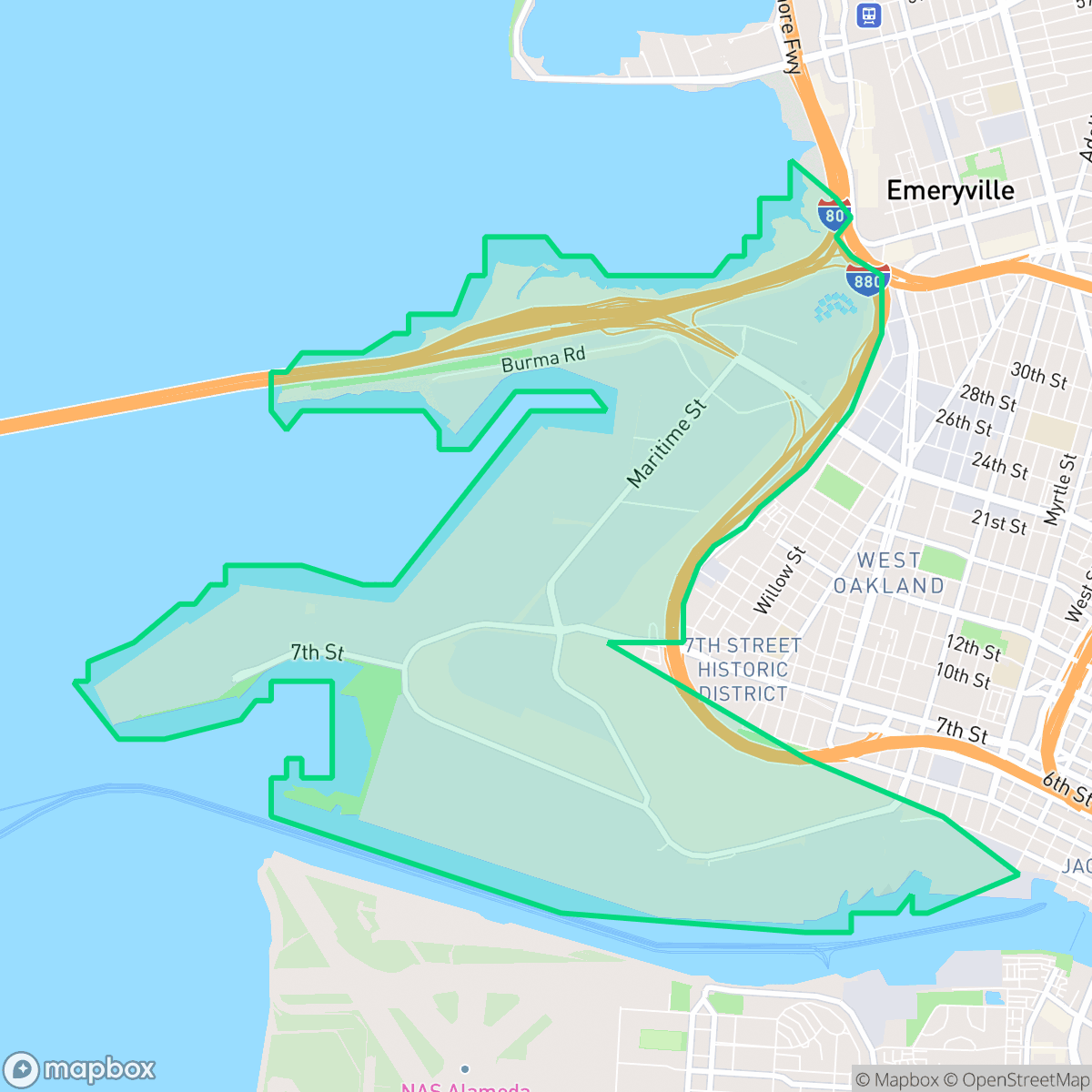 Map showing the location of Oakland Army Base, Oakland, CA