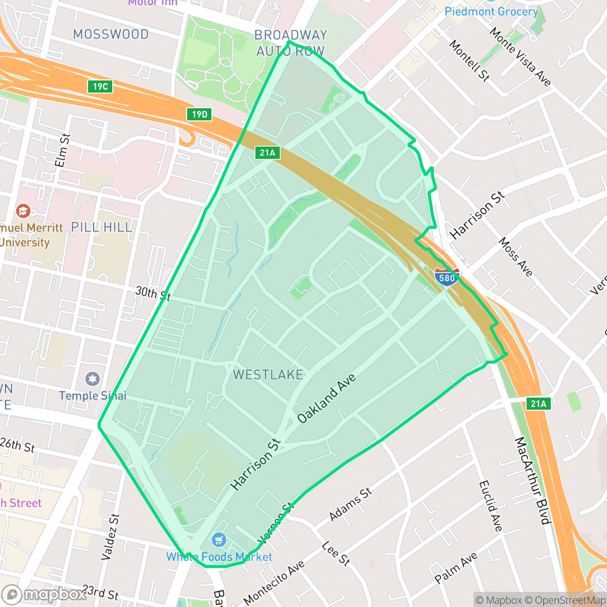 Map showing the location of Oakland Ave-Harrison St, Oakland, CA