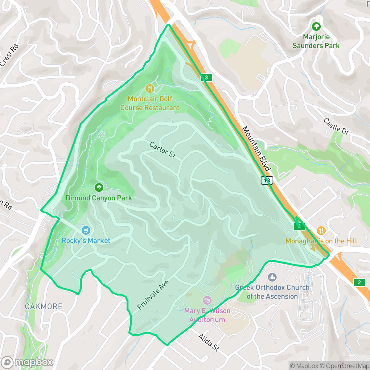 Map showing the location of Oakmore, Oakland, CA
