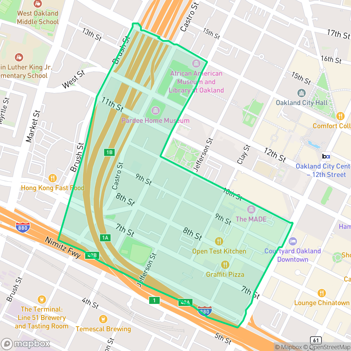 Map showing the location of Old City, Oakland, CA