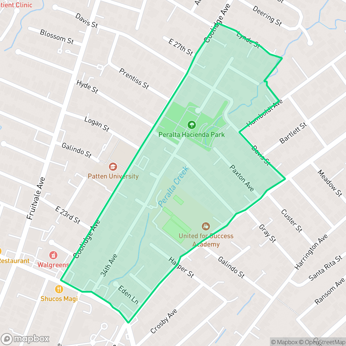Map showing the location of Peralta Hacienda, Oakland, CA