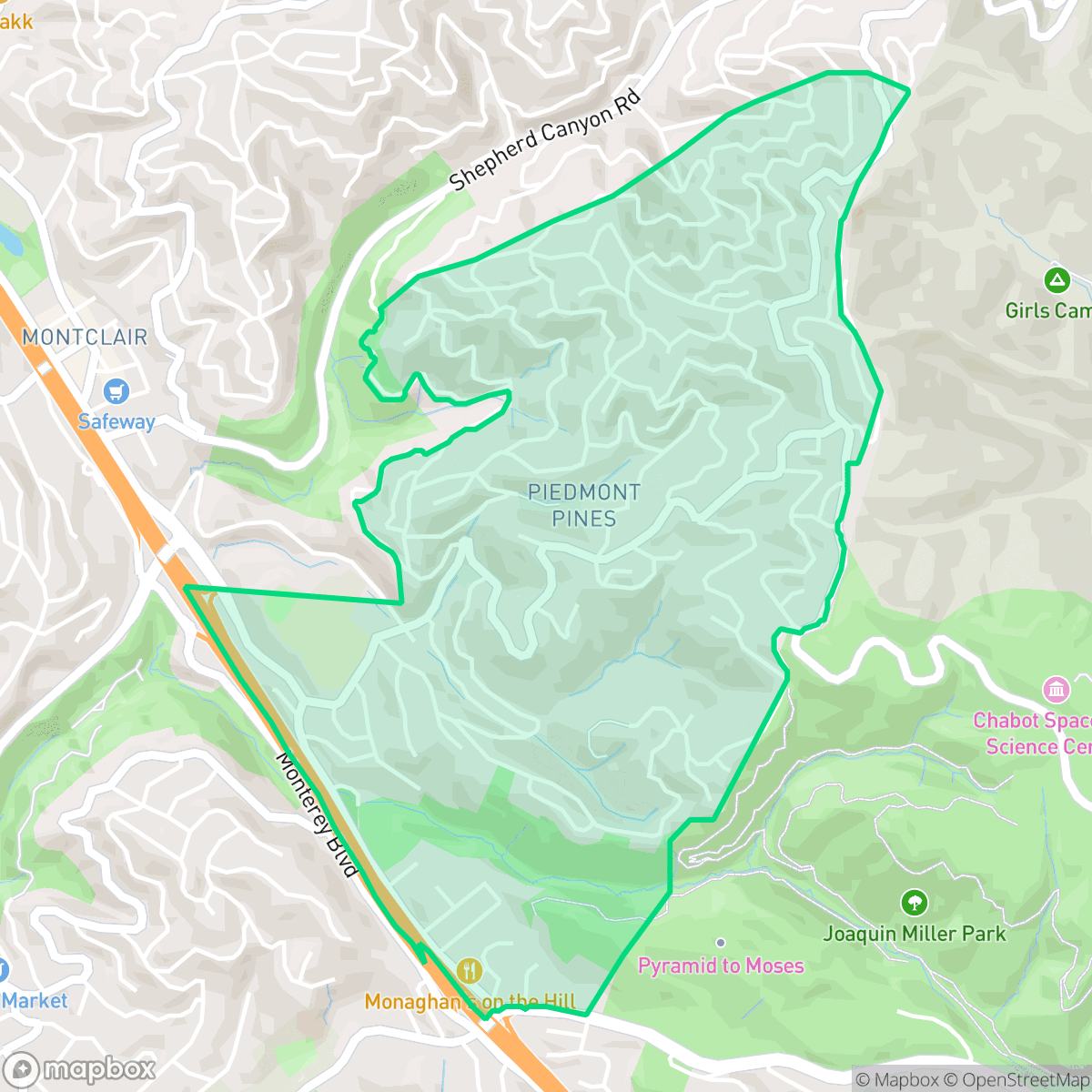 Map showing the location of Piedmont Pines, Oakland, CA