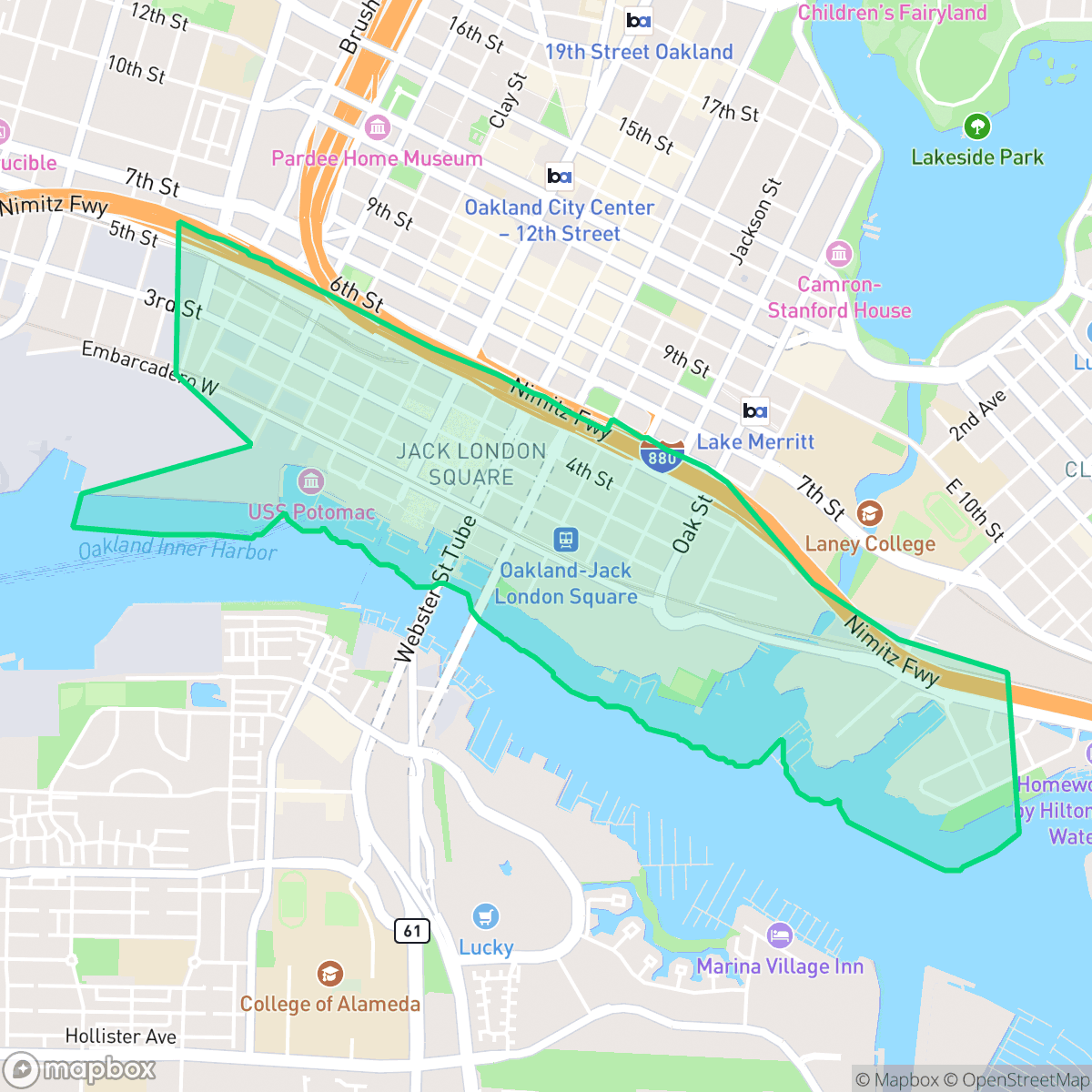 Map showing the location of Produce & Waterfront, Oakland, CA