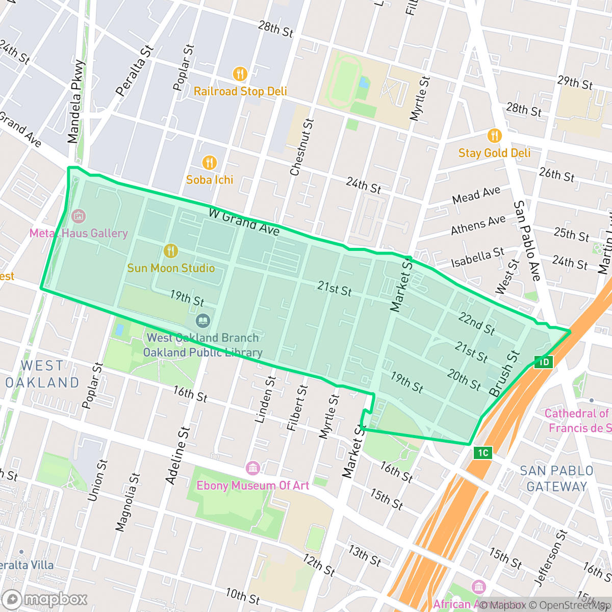 Map showing the location of Ralph Bunche, Oakland, CA