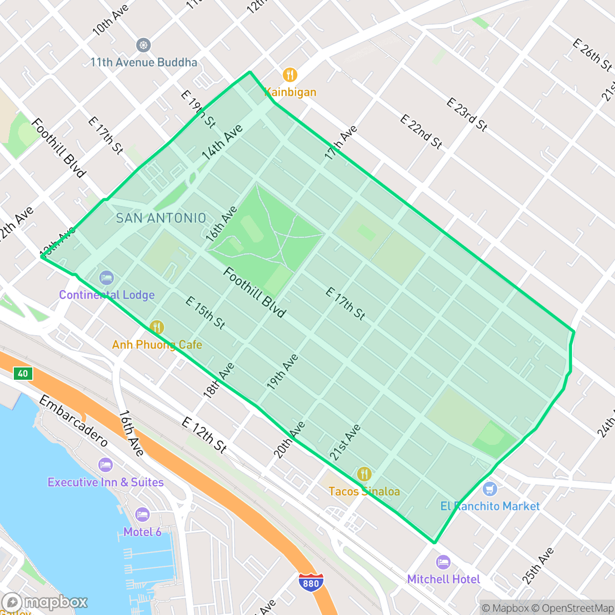 Map showing the location of Rancho San Antonio, Oakland, CA