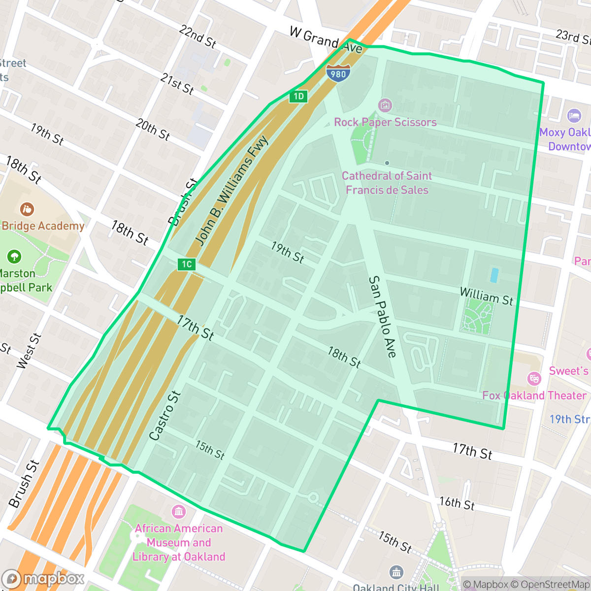 Map showing the location of San Pablo Gateway, Oakland, CA