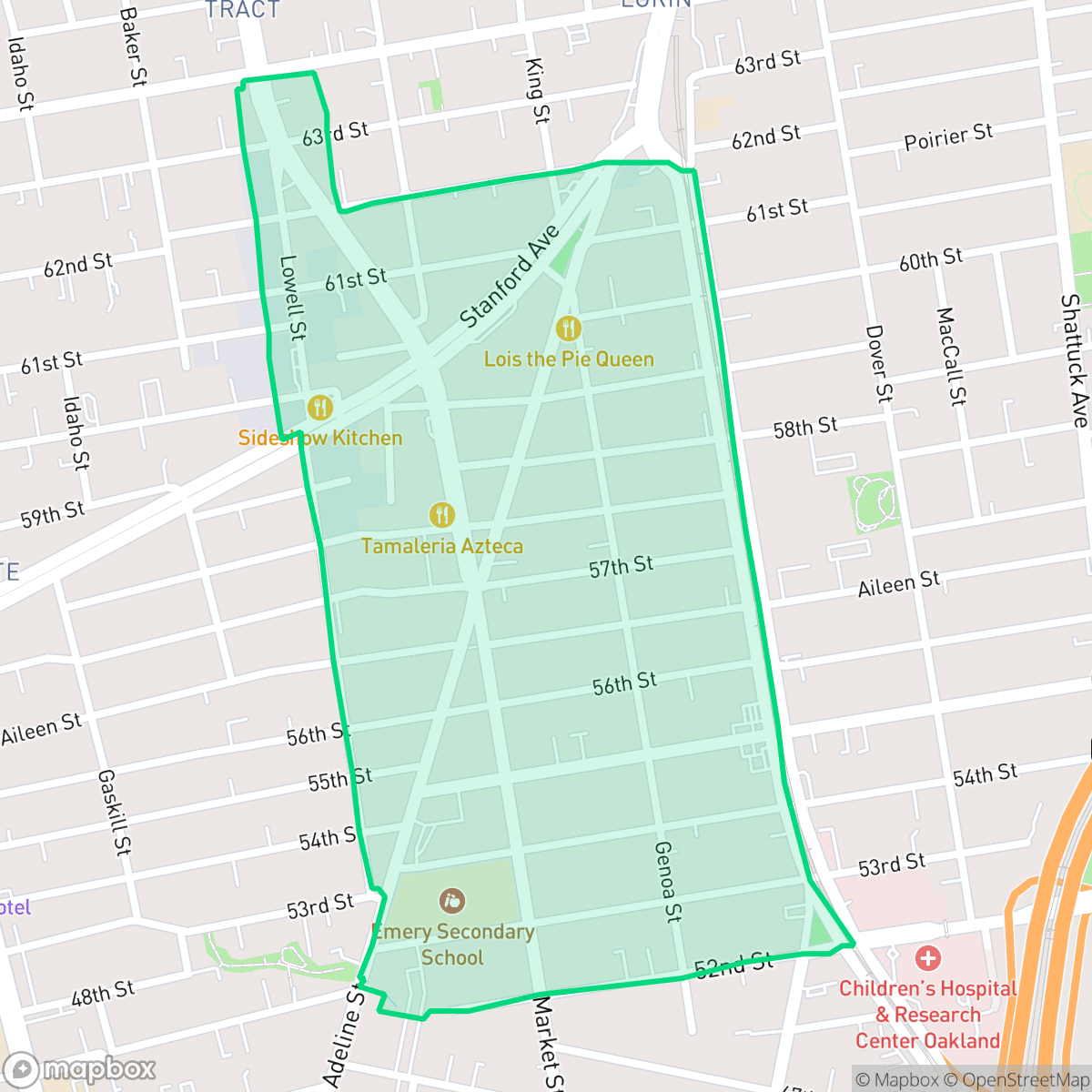 Map showing the location of Santa Fe, Oakland, CA
