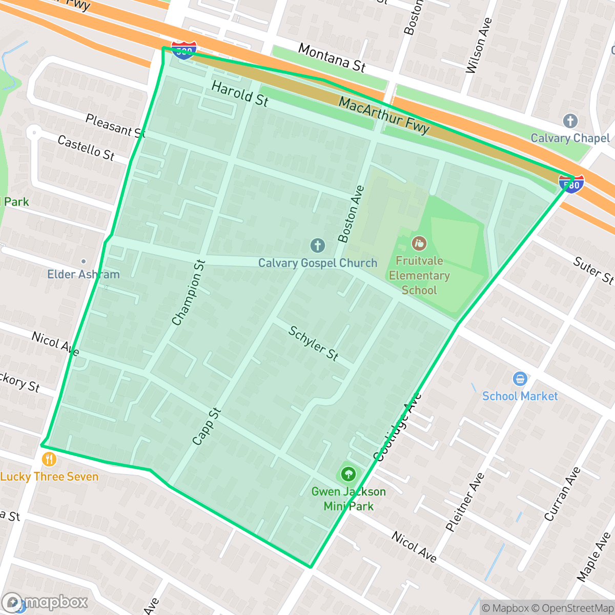 Map showing the location of School, Oakland, CA