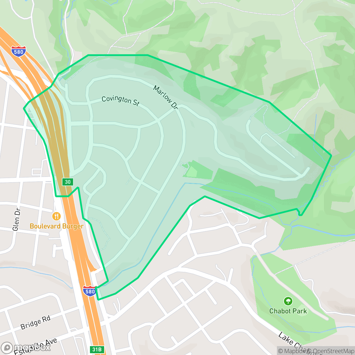 Map showing the location of Sheffield Village, Oakland, CA