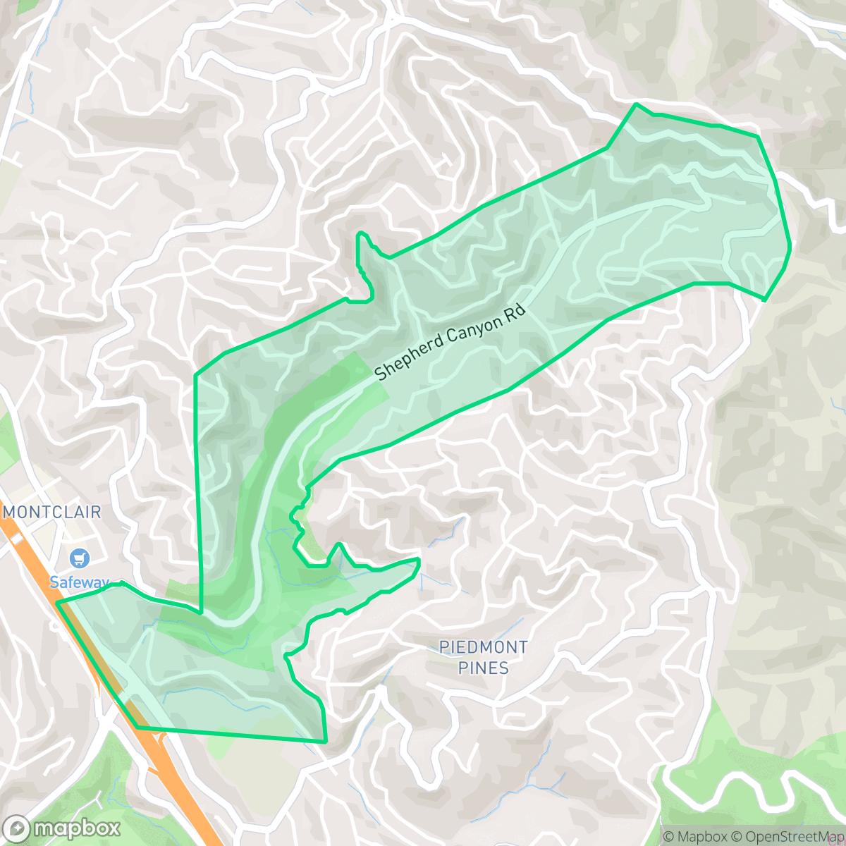 Map showing the location of Shepherd Canyon, Oakland, CA