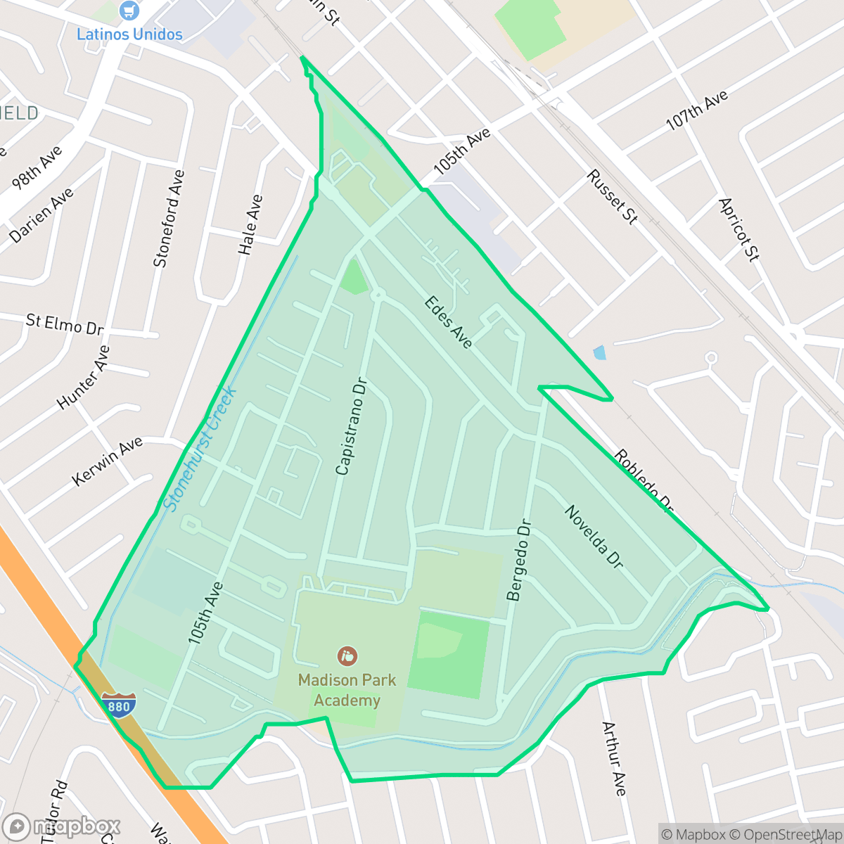 Map showing the location of Sobrante Park, Oakland, CA