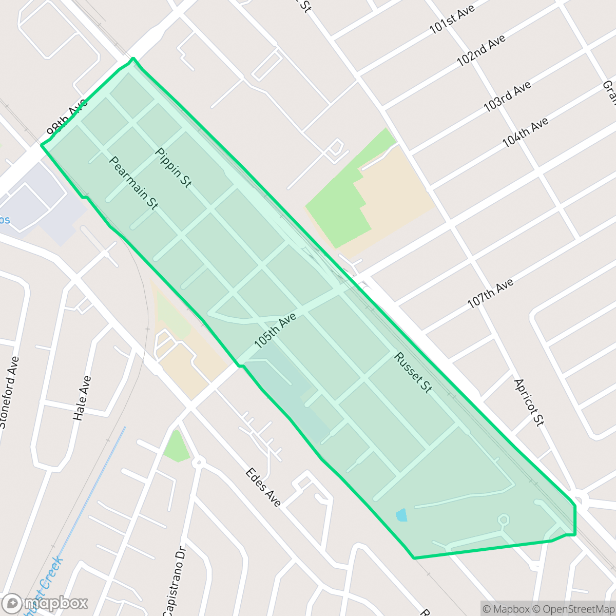 Map showing the location of South Stonehurst, Oakland, CA