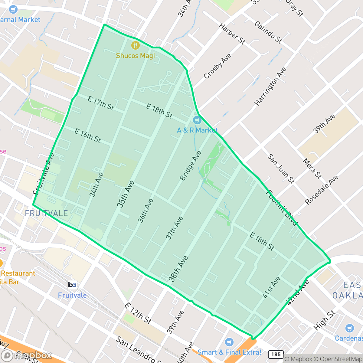 Map showing the location of St. Elizabeth, Oakland, CA