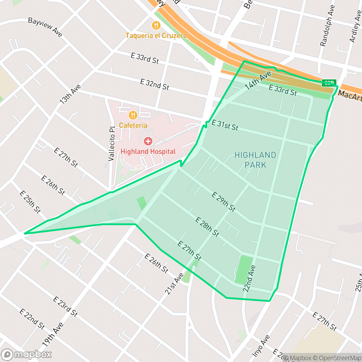 Map showing the location of Tuxedo, Oakland, CA