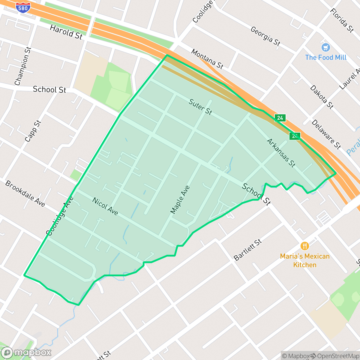 Map showing the location of Upper Peralta Creek, Oakland, CA