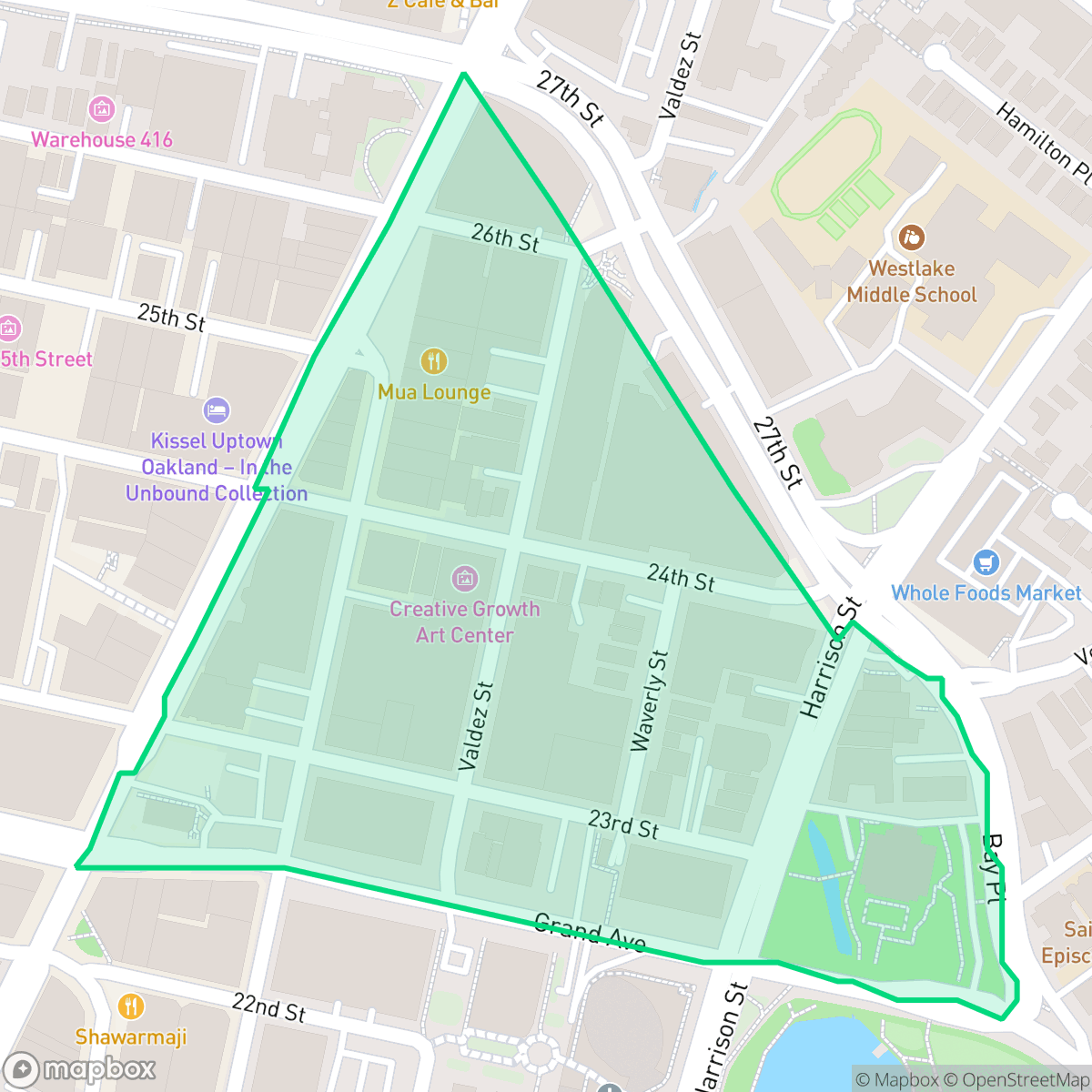 Map showing the location of Waverly, Oakland, CA