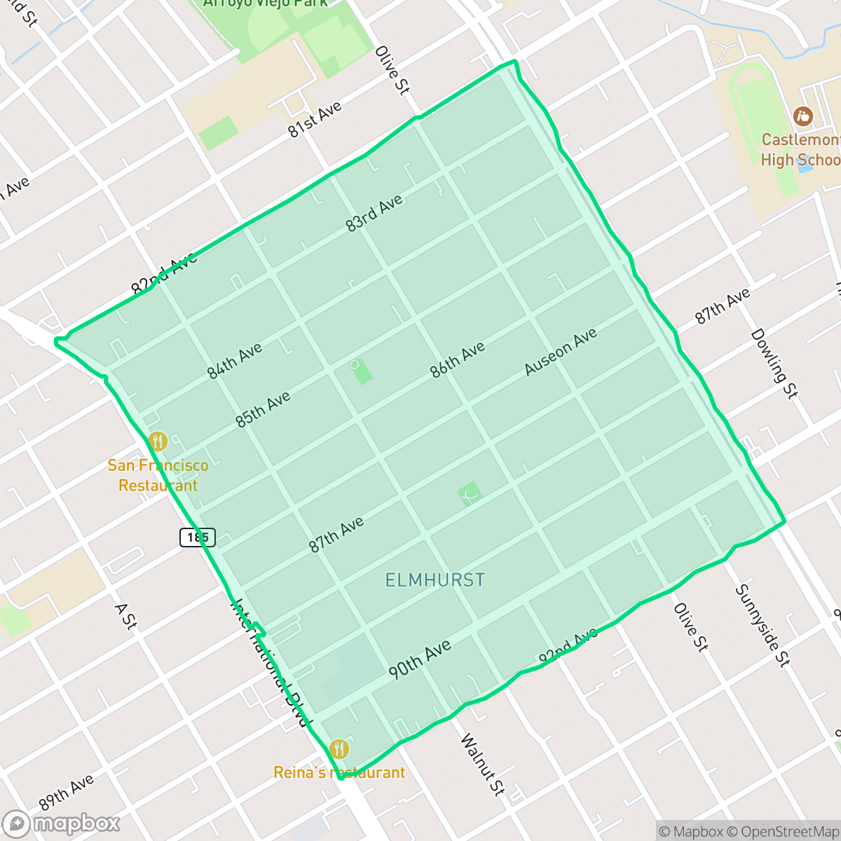 Map showing the location of Webster, Oakland, CA