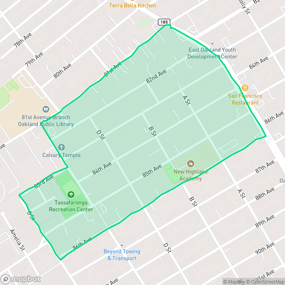 Map showing the location of Woodland, Oakland, CA