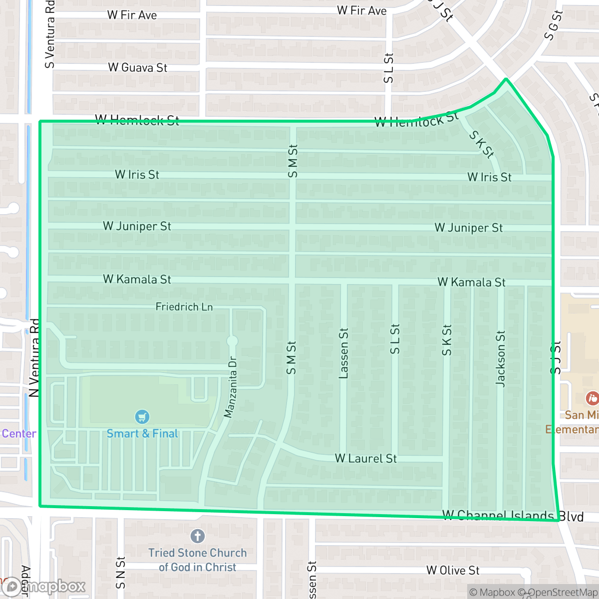 Map showing the location of Bartolo Square South, Oxnard, CA