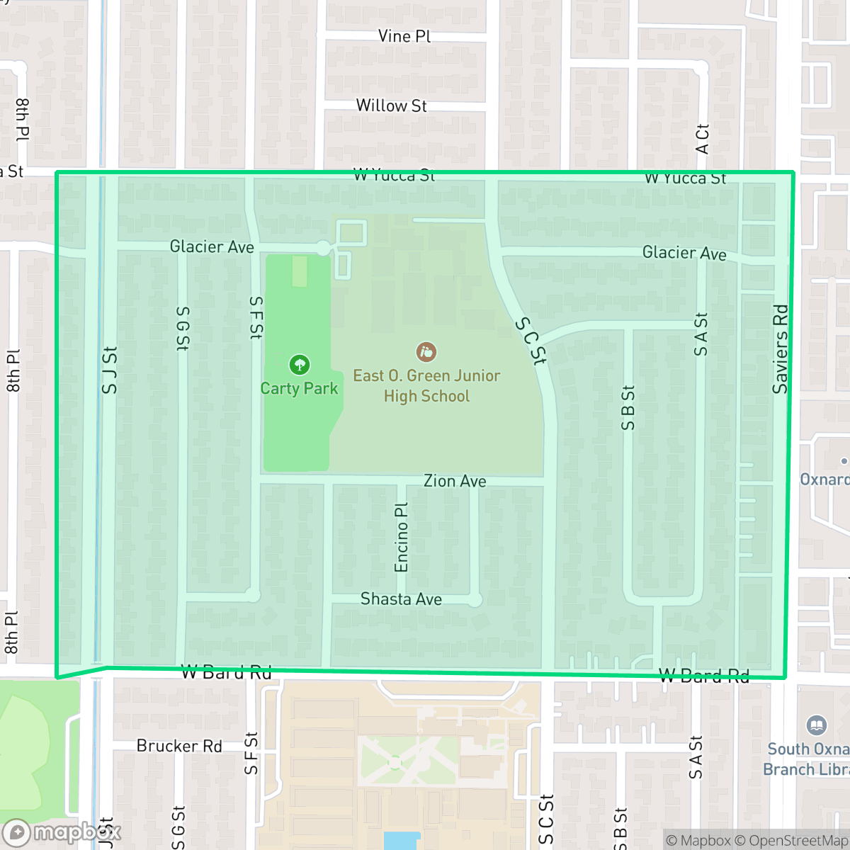 Map showing the location of Bryce Canyon South, Oxnard, CA