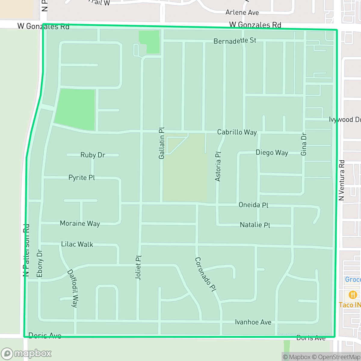 Map showing the location of Cabrillo, Oxnard, CA